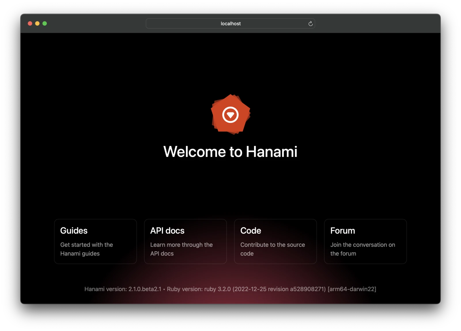 Welcome screen in dark mode