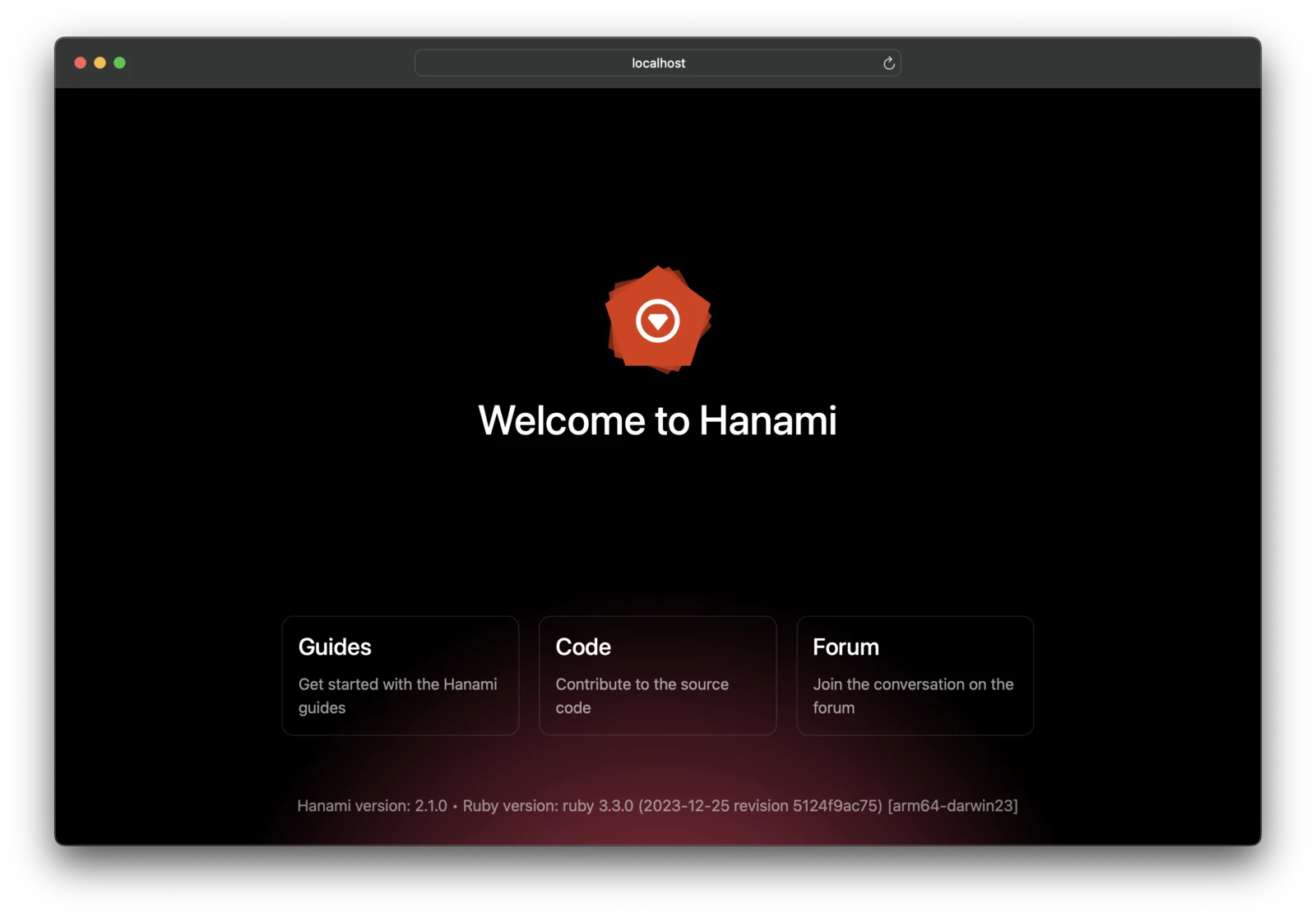 Welcome screen in dark mode