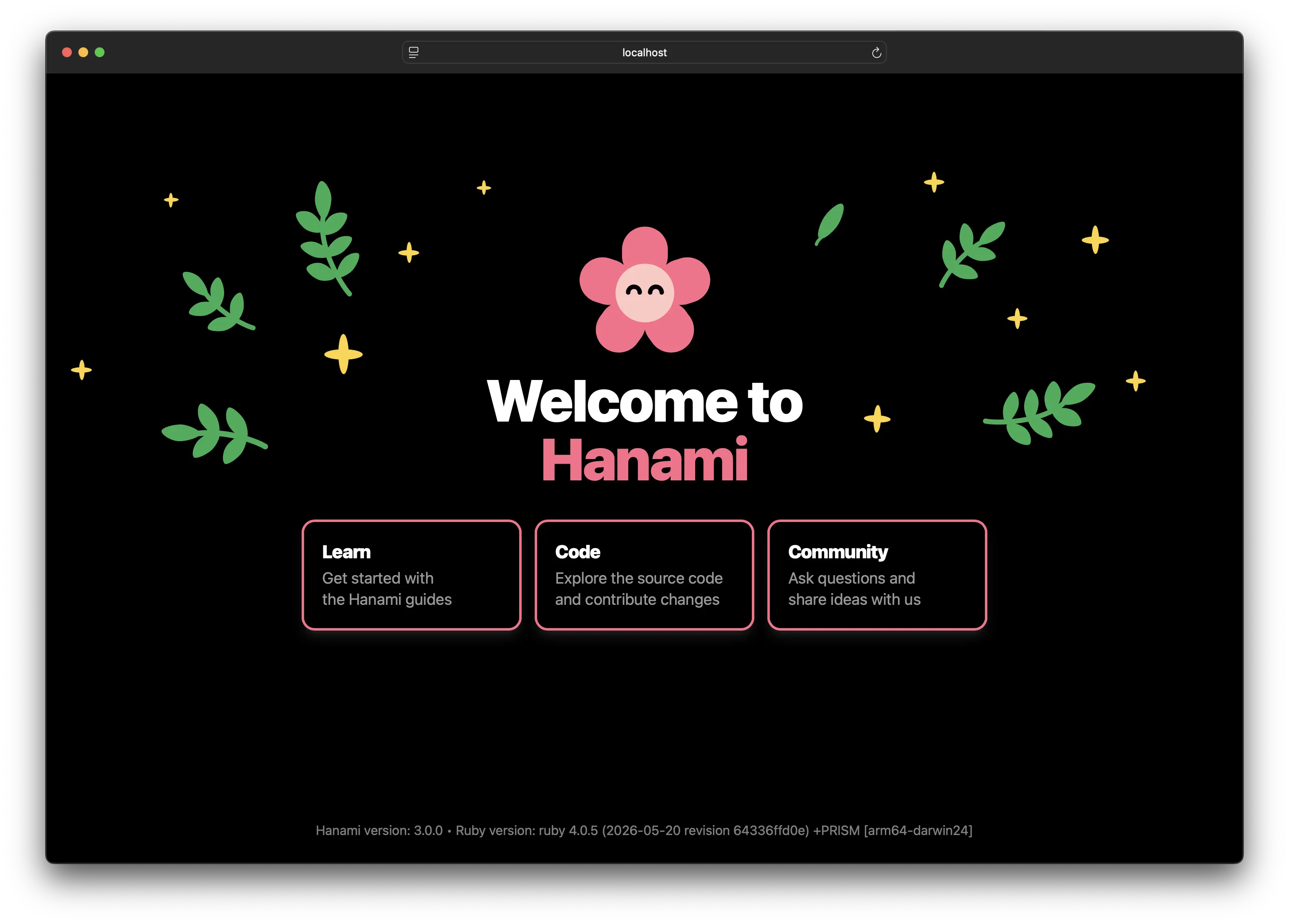 Welcome screen in dark mode