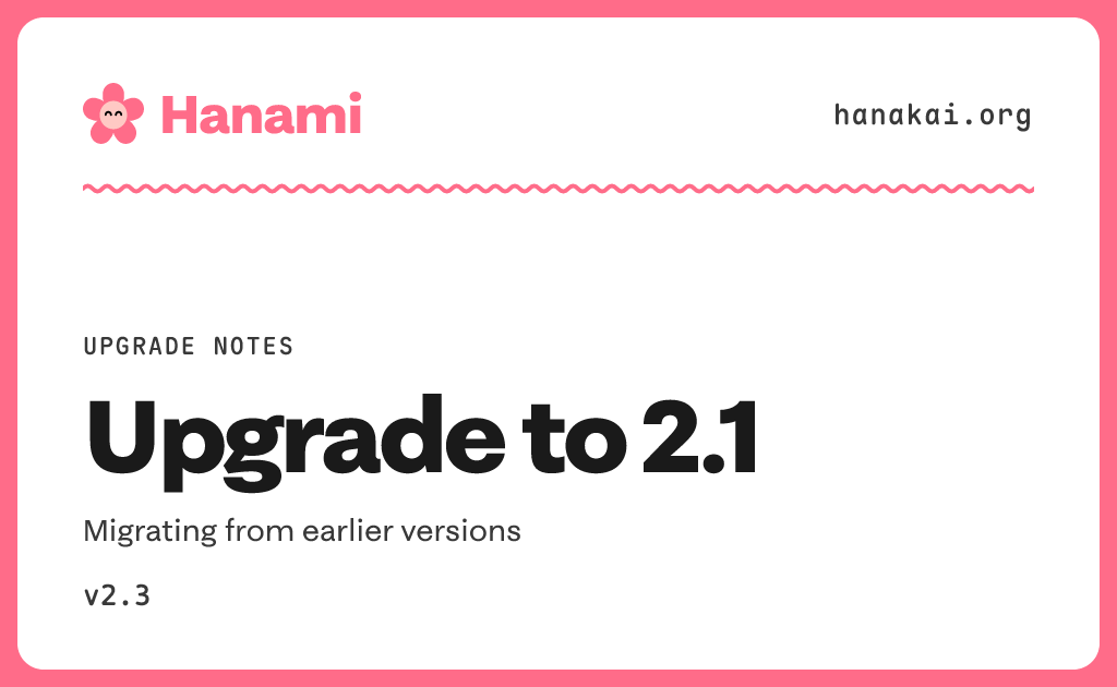 Upgraded Notes Upgrade notes / Upgrade to 2.1 · Hanami v2.3 · Hanakai